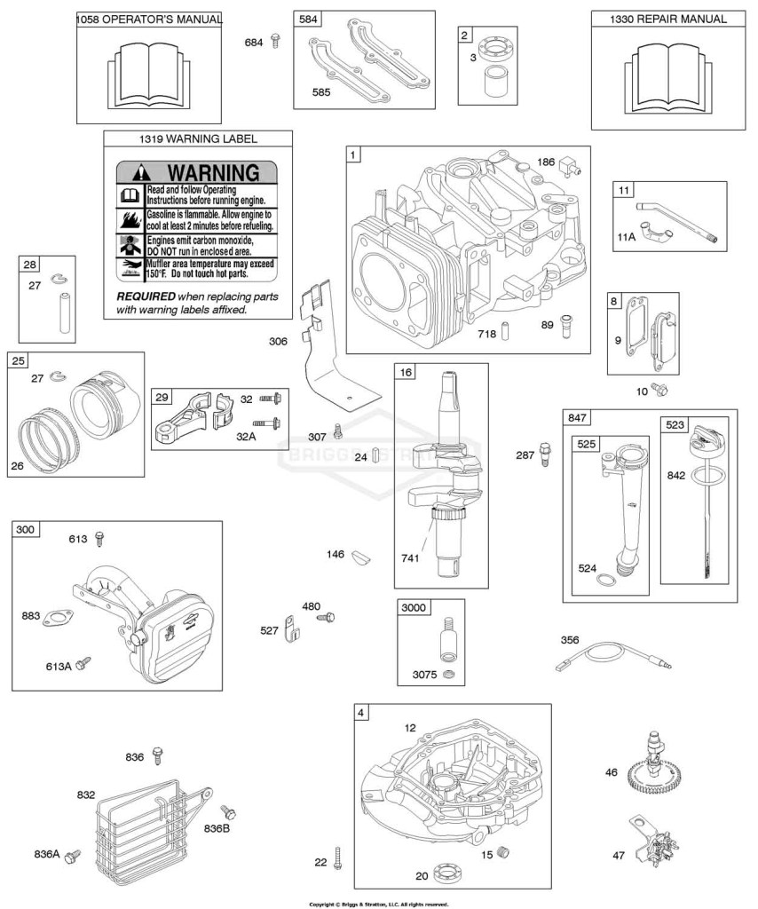 Cylinder, Piston, Crankshaft, Operator's Manual, Muffler, Crankcase Cover/Sump, Lubrication