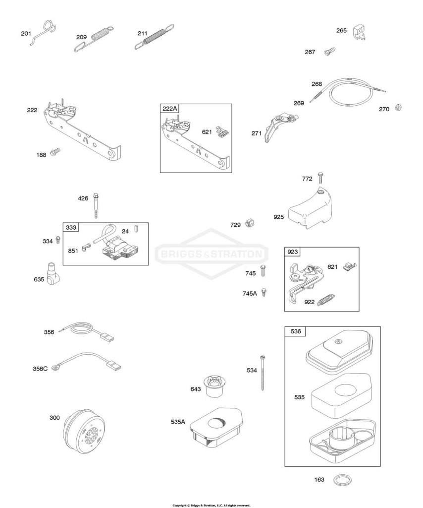 Air Cleaner, Brake, Controls, Governor Spring, Exhaust System, Ignition