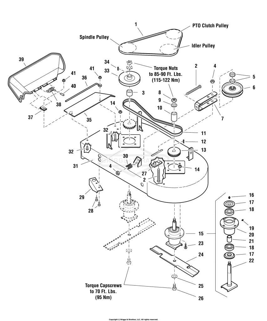 36 Mower Deck - Housing, Spindles, Blades & Pulleys