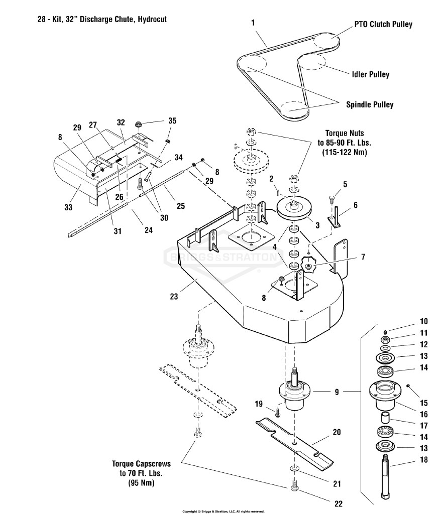 32 Side Discharge Mower Deck - Housing, Spindles, Blades & Pulleys Group