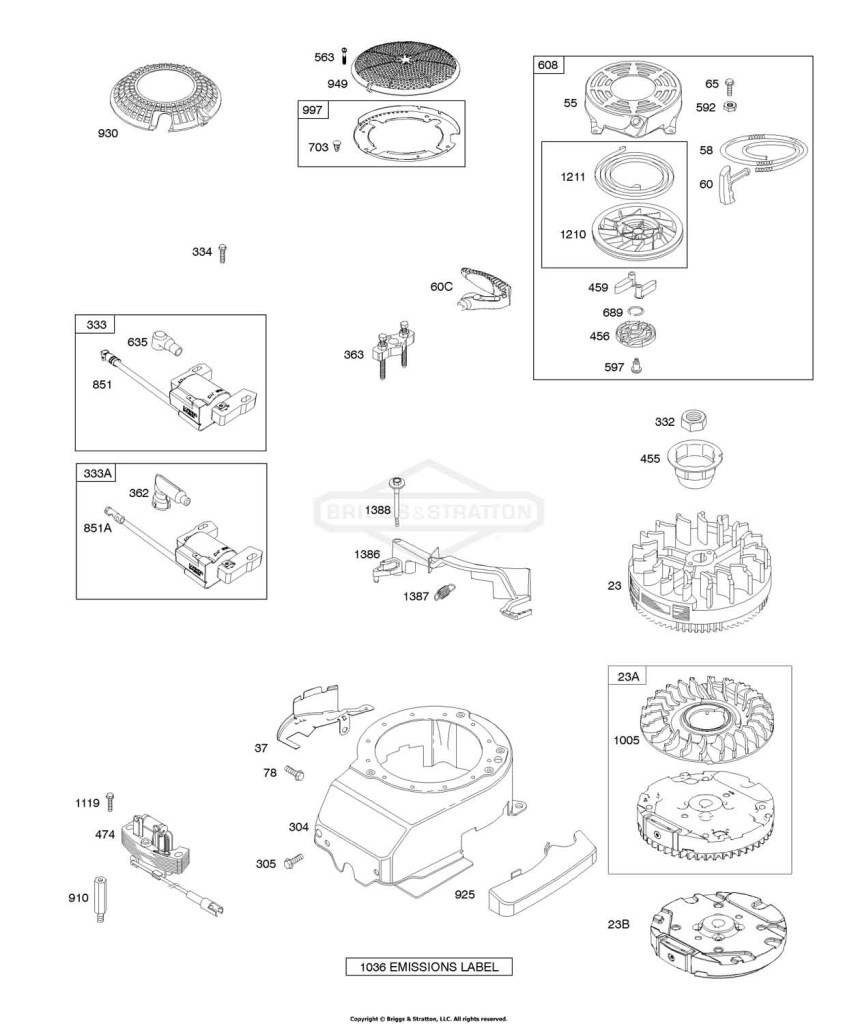 Blower Housing, Flywheel, Ignition, Rewind Starter
