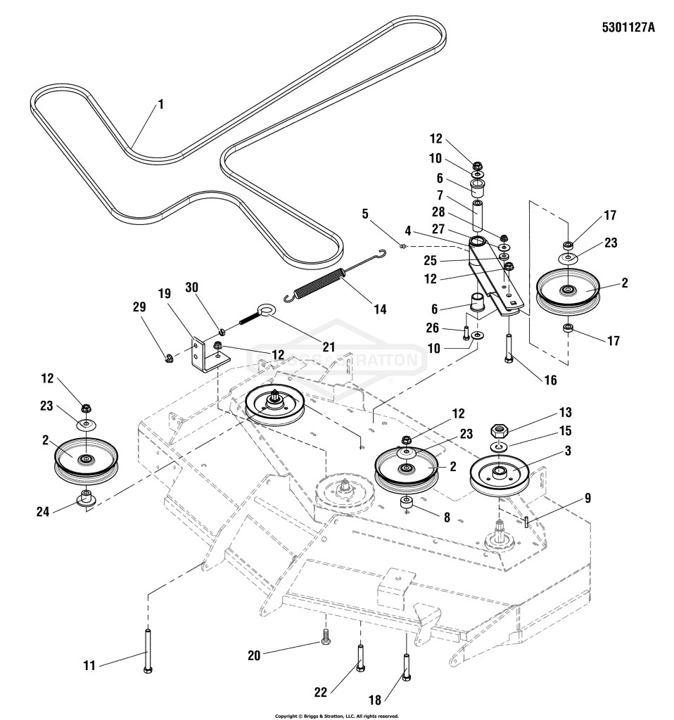 52 Mower Deck - Pulleys, Belts & Idler Arm