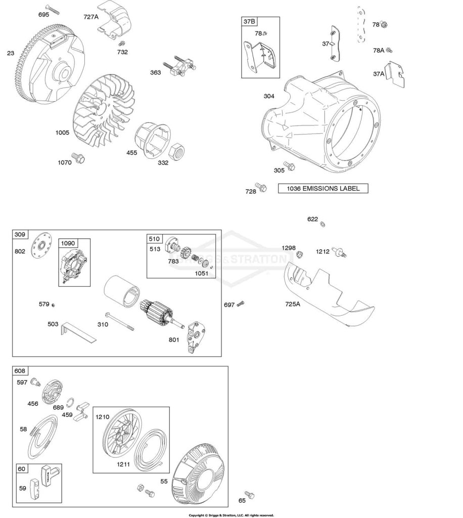 Blower Housing/Shrouds, Electric Starter, Flywheel, Rewind Starter
