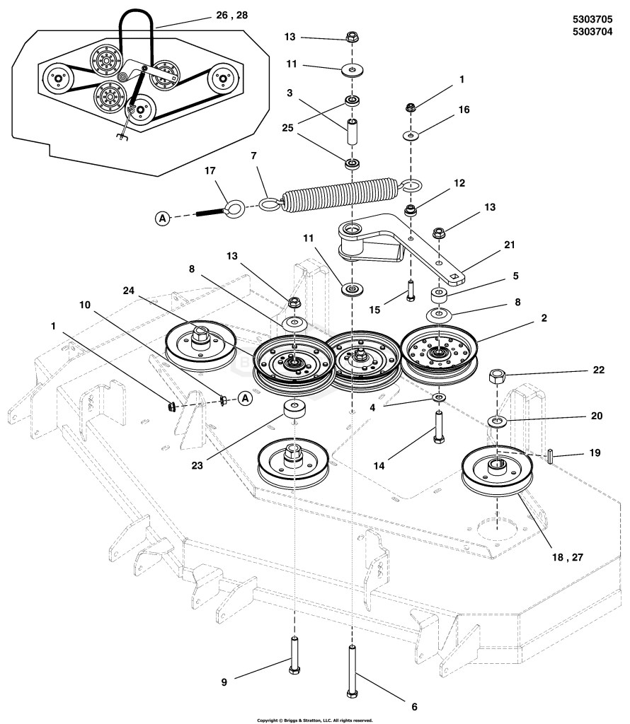 48 & 52 Mower Deck Group - Pulleys, Belt, & Idler Arm