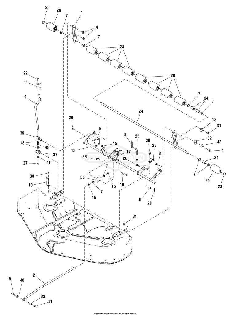 50 Mower Deck - Height Adjustment & Roller Bar Group