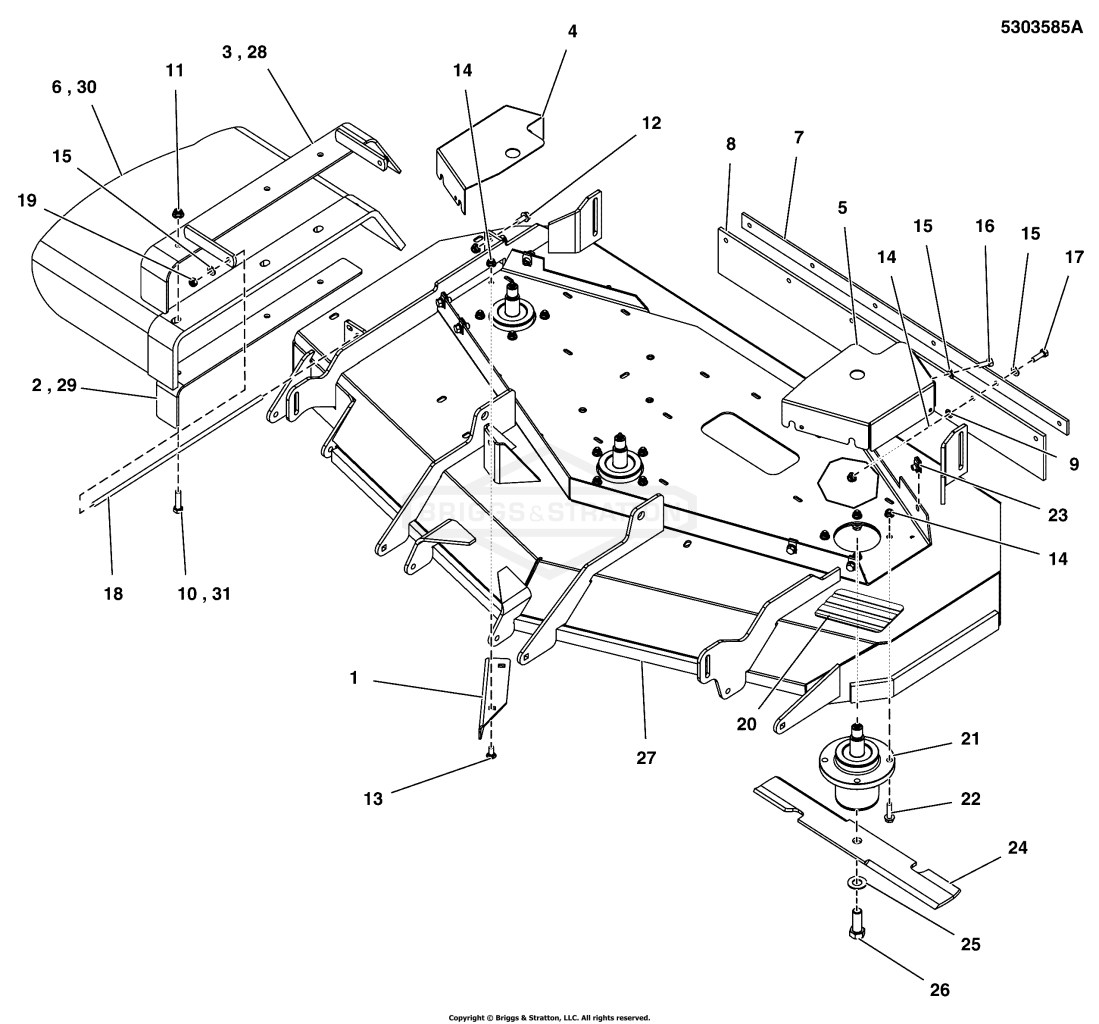 52 Mower Deck - Housing, Covers, Spindles and Blades