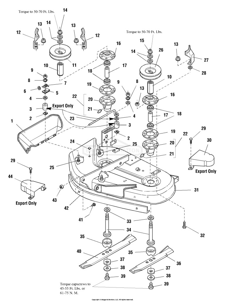 38 Mower Decks - Housing, Arbors & Blades