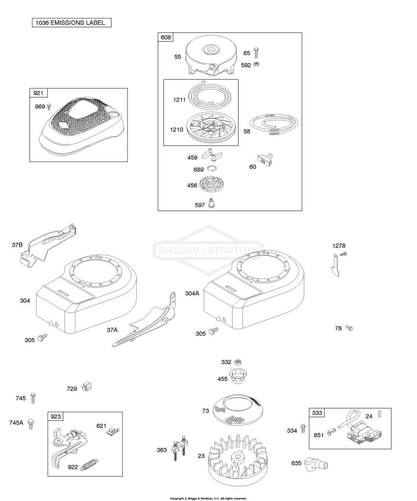Blower Housing/Shrouds, Brake, Flywheel, Rewind Starter