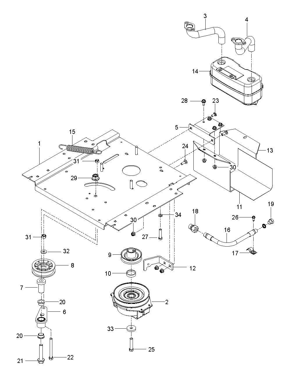 ENGINE MOUNTING, GUARDS & MUFFLER
