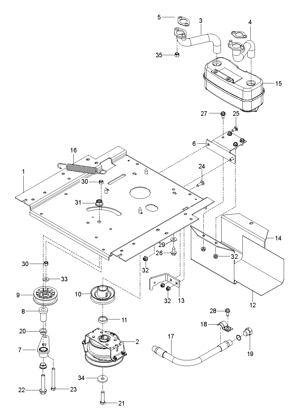 ENGINE MOUNTING, GUARDS & MUFFLER