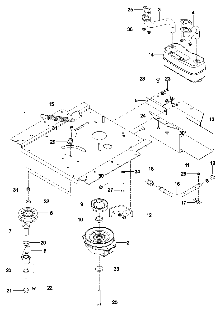 ENGINE MOUNTING, GUARDS & MUFFLER
