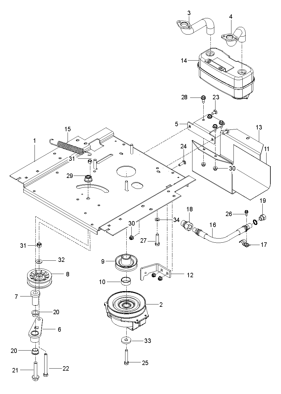 ENGINE MOUNTING, GUARDS & MUFFLER