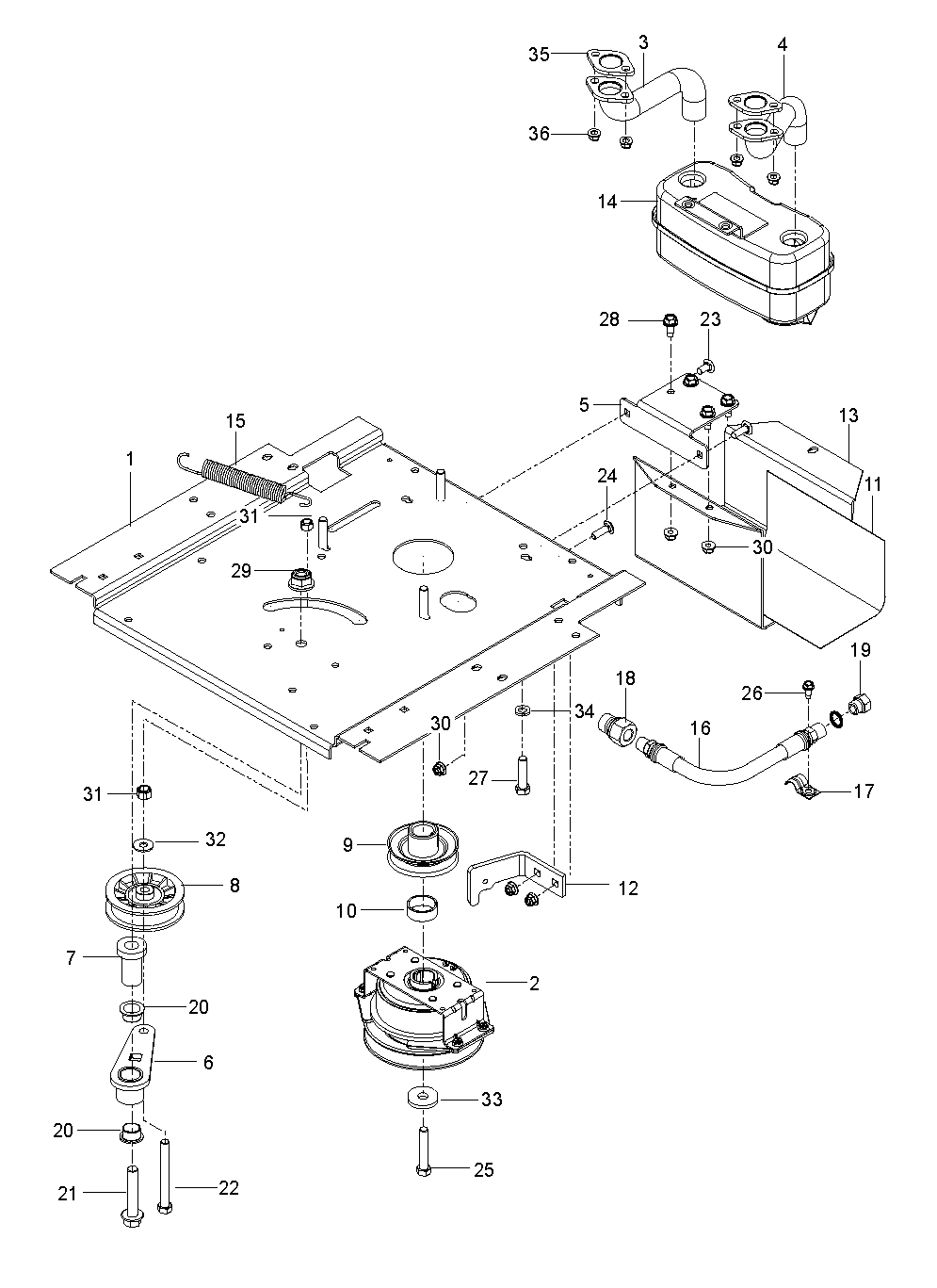 ENGINE MOUNTING, GUARDS & MUFFLER