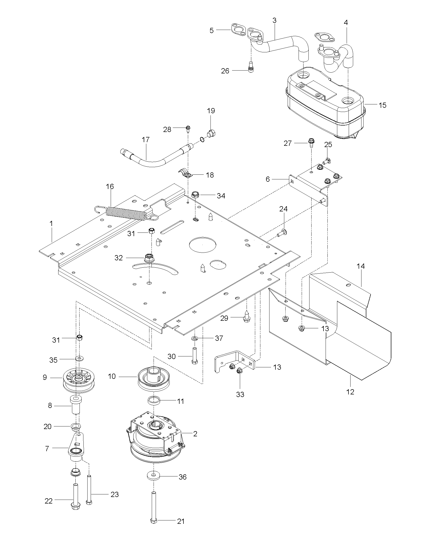 ENGINE MOUNTING, GUARDS & MUFFLER