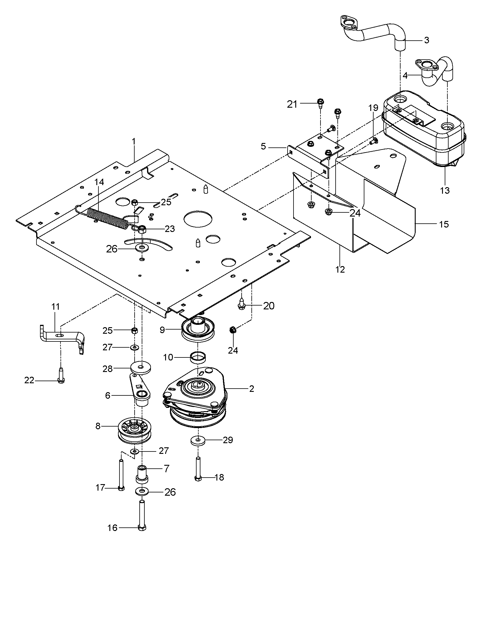 ENGINE MOUNTING, GUARDS & MUFFLER