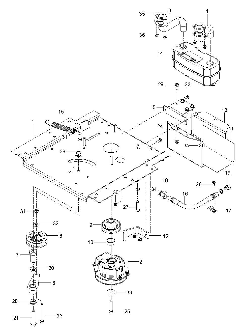 ENGINE MOUNTING, GUARDS & MUFFLER