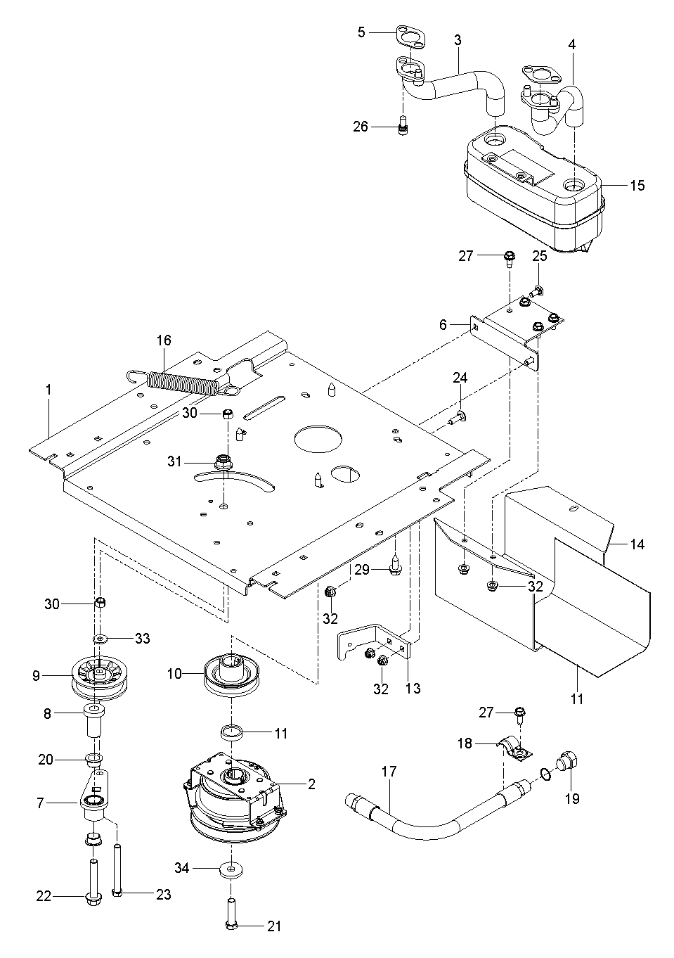 ENGINE MOUNTING, GUARDS & MUFFLER