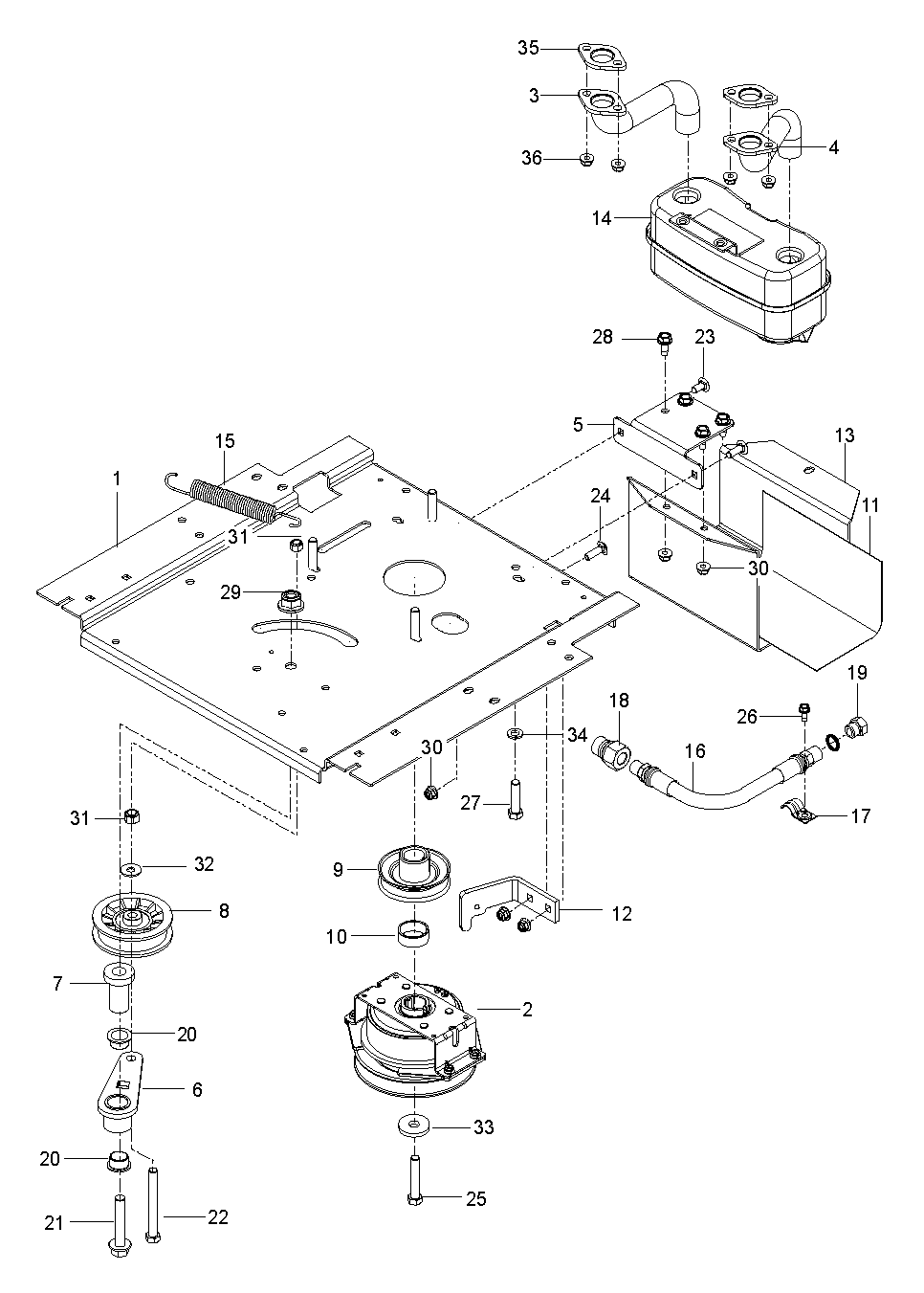 ENGINE MOUNTING, GUARDS & MUFFLER