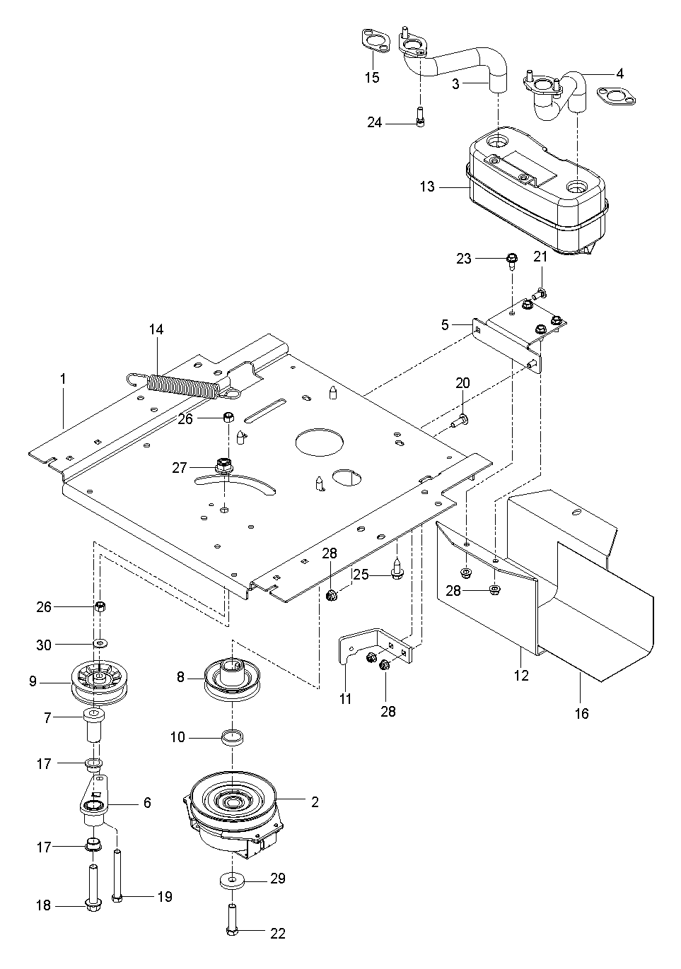 ENGINE MOUNTING, GUARDS & MUFFLER