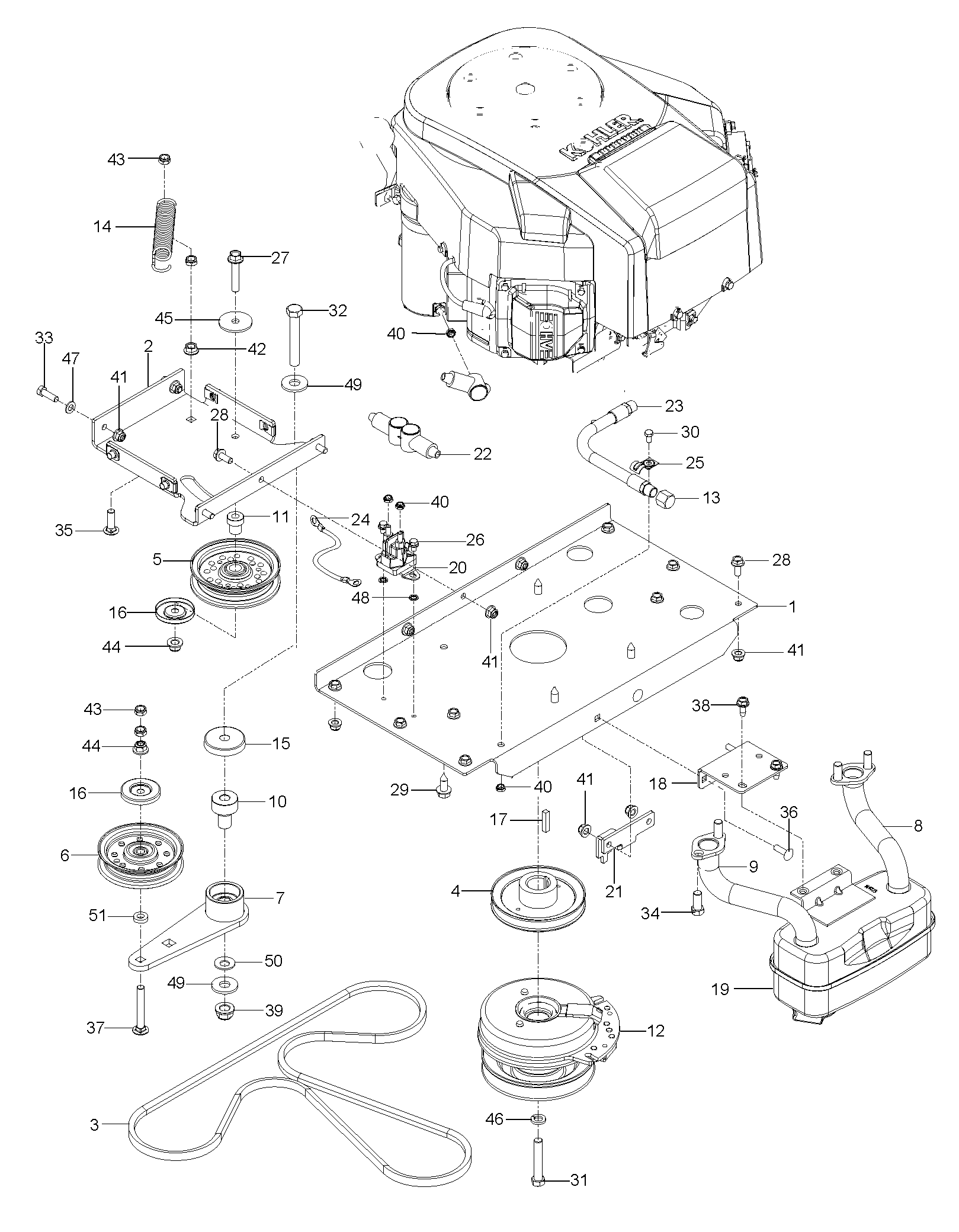 ENGINE MOUNTING, GUARDS & MUFFLER