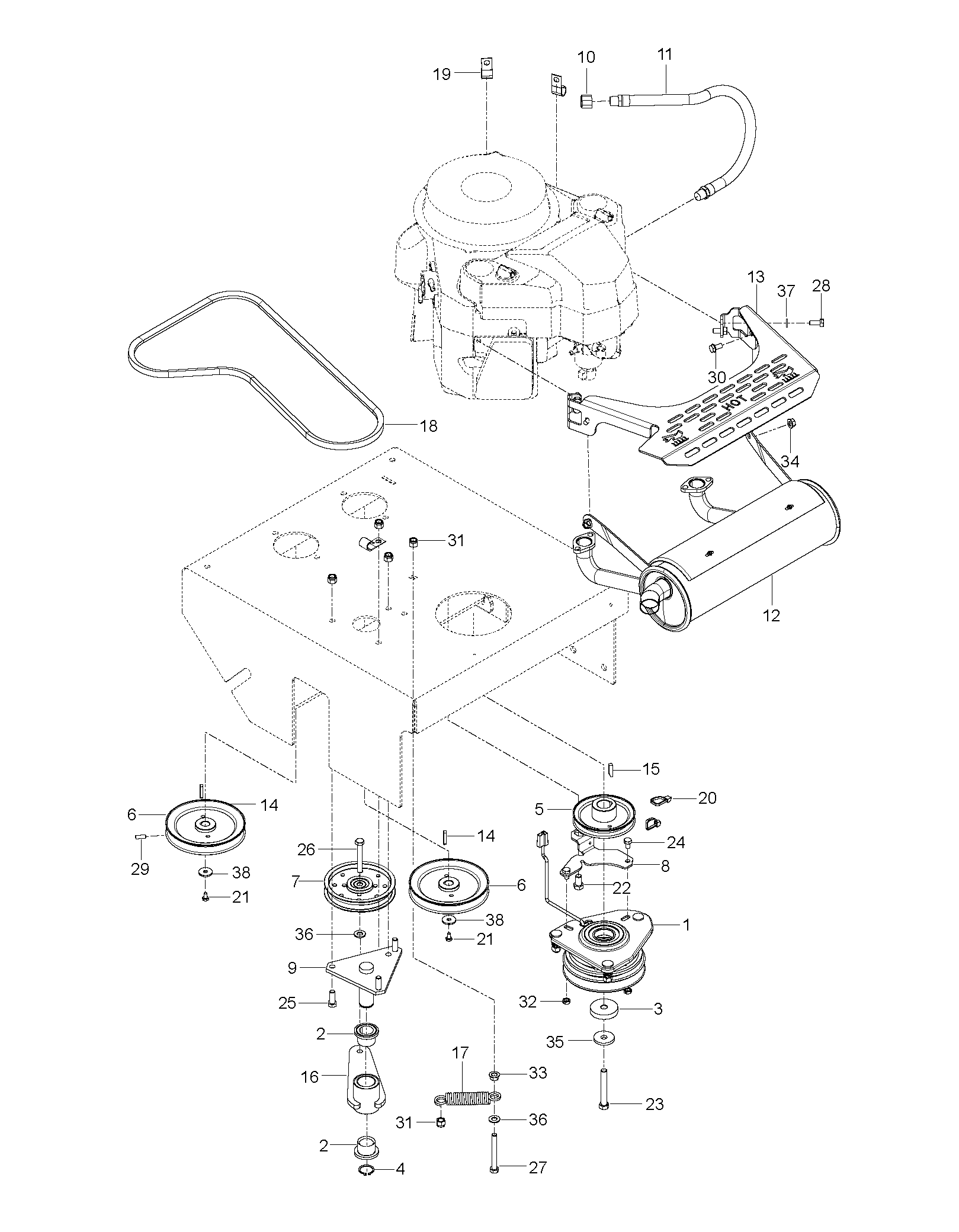 ENGINE MOUNTING, GUARDS & MUFFLER